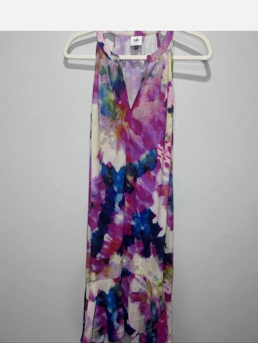 CAbi Watercolor Tie-Dye V-Neck Maxi Dress in Pink, Yellow, Blue - Picture 2 of 5